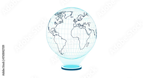 Digital Globe Hologram Displaying Earths Continents and Oceans.