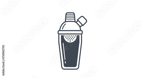 Stylized Line Art of a Cocktail Shaker with Strainer.