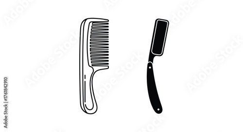 Barber Comb and Straight Razor Icon Illustration