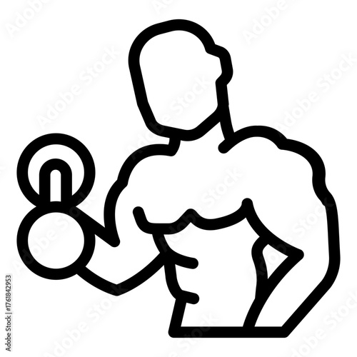 Muscular man with dumbbell line icon, body building concept. Vector graphics. Athlete with body muscles, training sign on white background, style icon mobile or web design.
