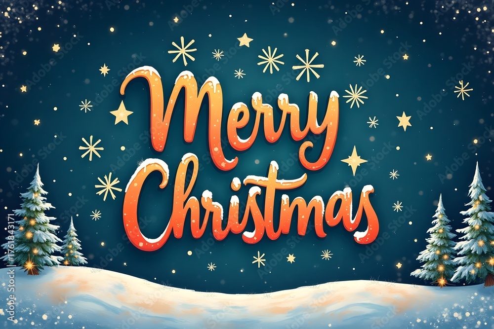 Naklejka premium stylized illuminated simple Unique icon of Merry Christmas with snowflakes illustration