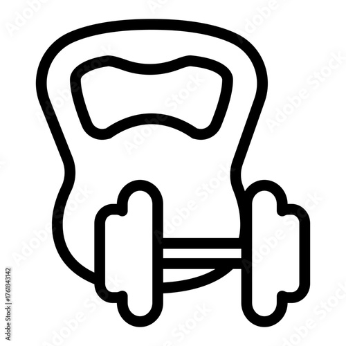 Heavy kettlebell and dumbbell line icon, body building concept. Vector graphics. Sport and training rig, equipment sign on white background, style icon mobile or web design.