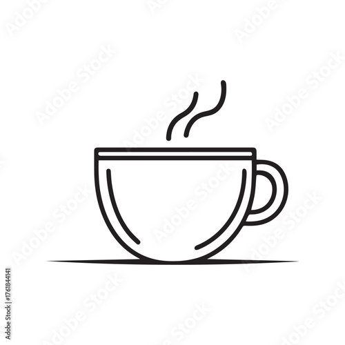 Black line art presents hot beverage in a minimalist design on white background