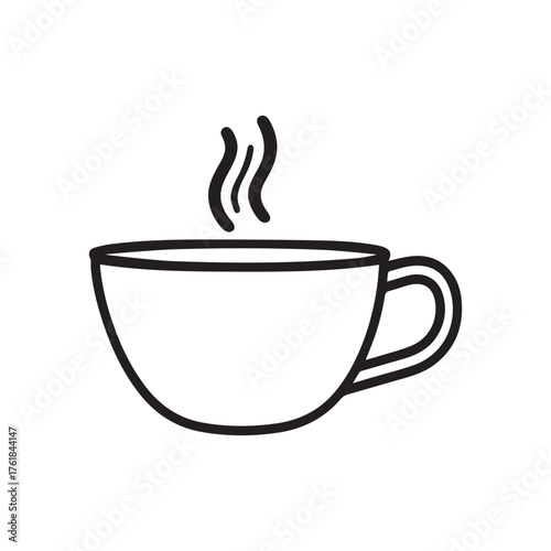 A simple cup emits three plumes of steam in black over a white background