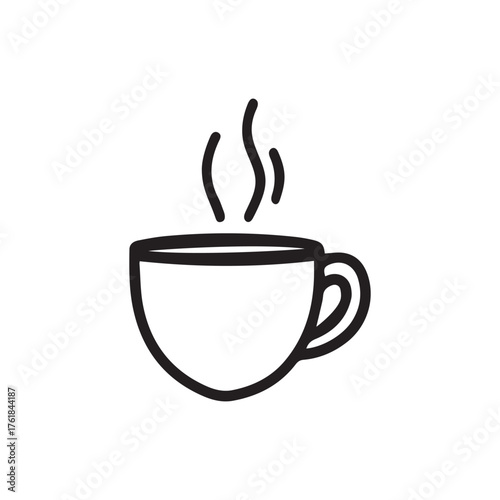 Black outline depicts a steaming cup against a white background