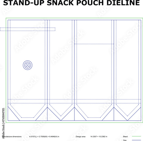 Stand-Up Snack Pouch Dieline Template with Zip Lock and Valve