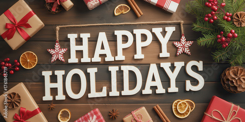 Happy holidays flat lay banner country christmas style