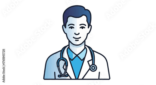 Professional Male Doctor Wearing a Stethoscope and White Coat.