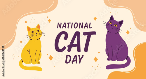 National cat day celebration with two colorful cartoon cats