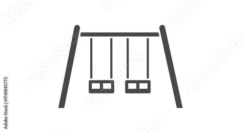 Simple gray swing set with two seats for outdoor play.