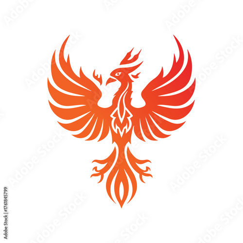 Abstract gradient phoenix logo with fiery wings symbolizing rebirth, power, and freedom on a white background.
