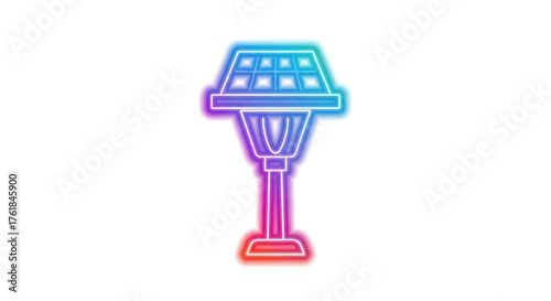 Neon outline of a solar-powered garden lamp with a glowing effect.