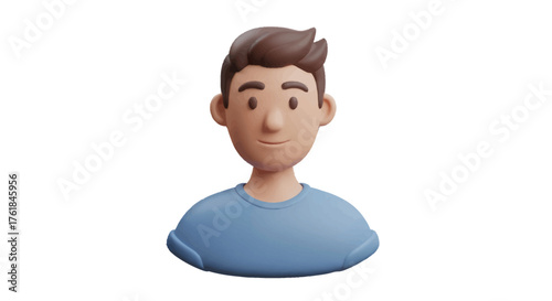3D Cartoon Male Character Avatar with Brown Hair and Blue Shirt.