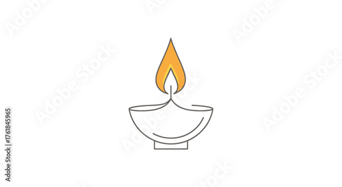 Minimalist single line drawing of a traditional Indian Diya oil lamp with a lit colorful flame.
