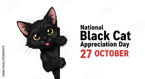 Cute black cat peeking out for national black cat appreciation day october 27