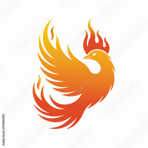 Abstract gradient phoenix logo with fiery wings symbolizing rebirth, power, and freedom on a white background.