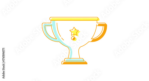 A stylized colorful trophy with a star emblem representing achievement and victory.