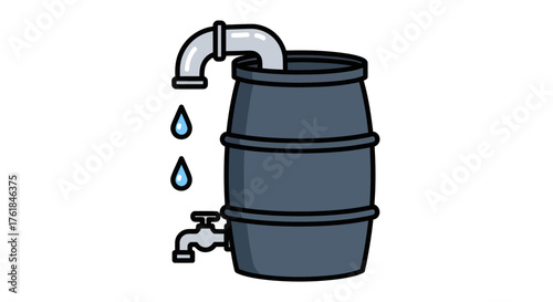 Rainwater Harvesting System: Barrel with Pipe and Tap.