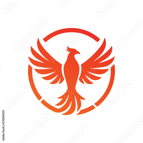 Abstract gradient phoenix logo with fiery wings symbolizing rebirth, power, and freedom on a white background.
