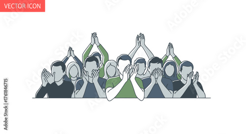 Group of People Praying Together Hands Raised in Supplication Diverse Crowd.