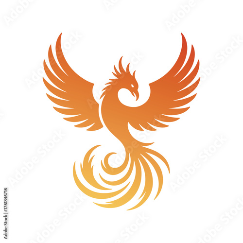 Abstract gradient phoenix logo with fiery wings symbolizing rebirth, power, and freedom on a white background.