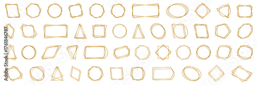 Golden geometric frame collection with elegant overlapping shapes. Modern decorative outlines for invitations, posters, or branding