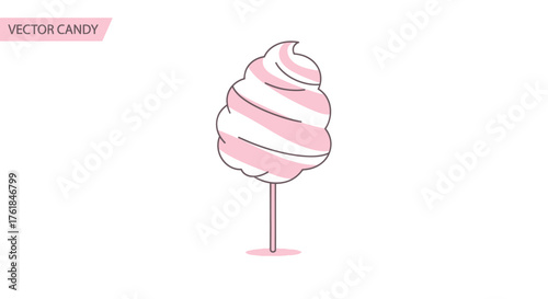 Pink and White Striped Cotton Candy on a Stick Sweet Treat.