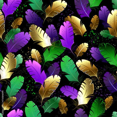 Seamless with Mardi Gras feathers