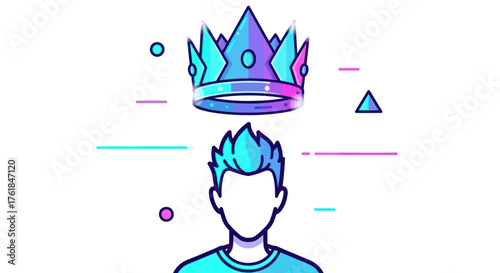 Stylized illustration of a person with a crown above their head.