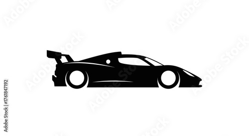 Sleek Black Silhouette of a High-Performance Sports Car with Spoiler.