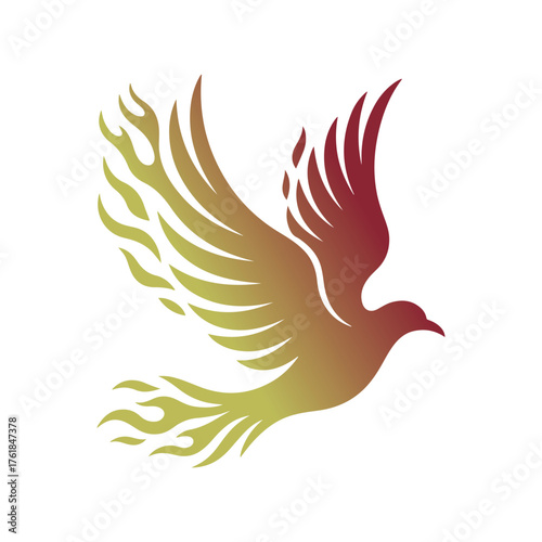 Abstract gradient phoenix logo with fiery wings symbolizing rebirth, power, and freedom on a white background.