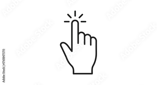 Illustration of a hand touching a screen with index finger, symbol of touch, click, and interaction