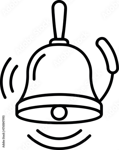 Simple line art of a school bell ringing with sound waves