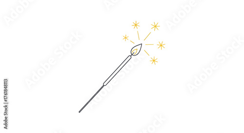 Hand-drawn illustration of a sparkling magic wand with glowing yellow light bursts.
