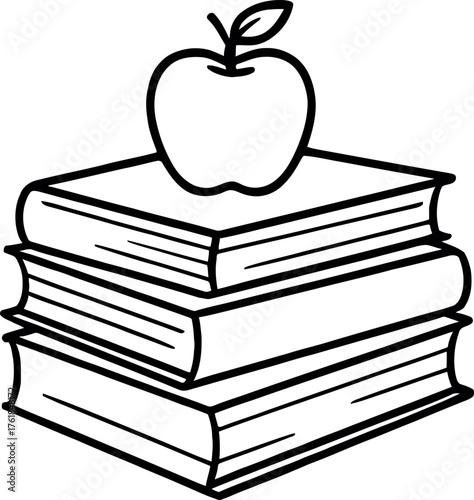 Illustration of a stack of educational books with a single red apple on top