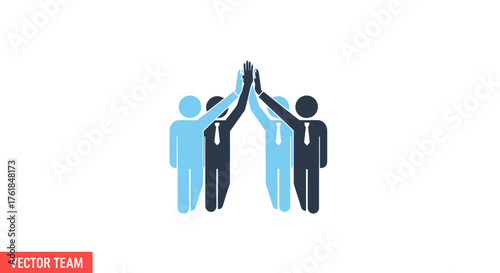 Diverse group of stylized figures in business attire celebrating with a high five.