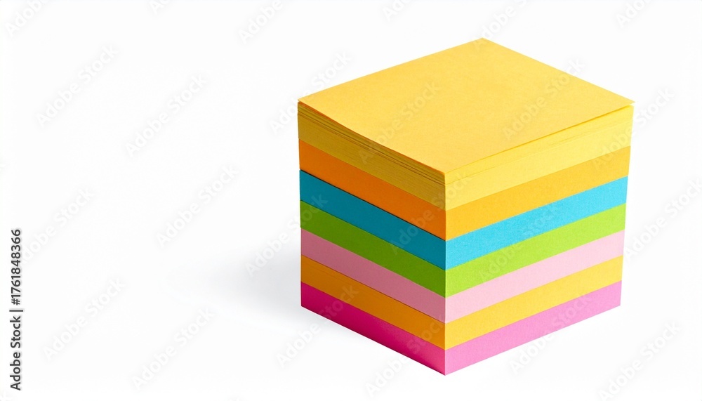 Fototapeta premium Stack of Colorful Sticky Note Pads in Pink Yellow Blue and Orange
