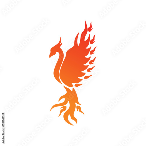 Abstract gradient phoenix logo with fiery wings symbolizing rebirth, power, and freedom on a white background.