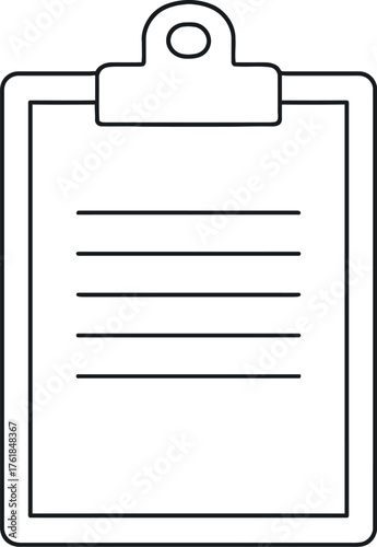Thin line art illustration of a clipboard holding a sheet of paper