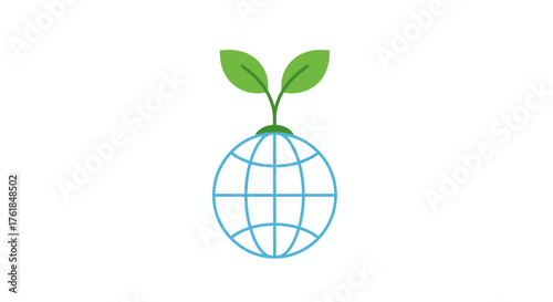 Green sprout growing from a stylized globe symbolizing environmental growth and sustainability.