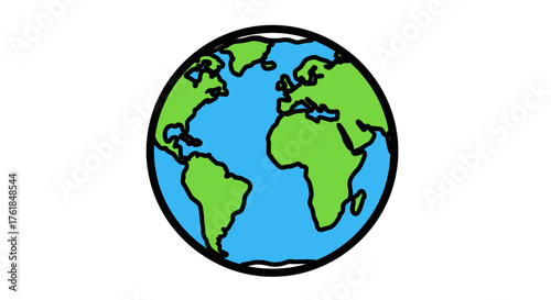 Cartoon Earth Globe with Continents and Oceans.