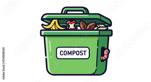 Green Compost Bin with Organic Waste and Worm Recycling Concept.