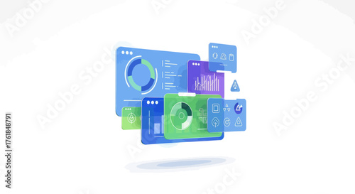Colorful 3D Render of Software Interface Elements.