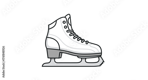 Classic white ice skate with sharp blade and laces for winter sports.