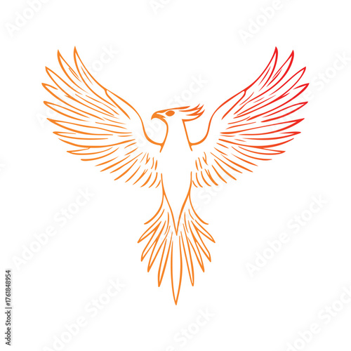 Abstract gradient phoenix logo with fiery wings symbolizing rebirth, power, and freedom on a white background.