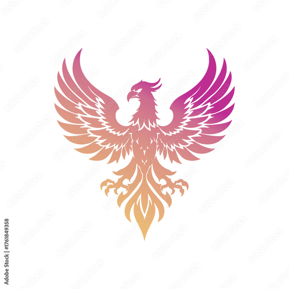 Fototapeta premium Abstract gradient phoenix logo with fiery wings symbolizing rebirth, power, and freedom on a white background.