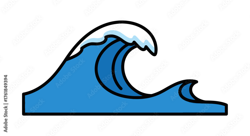 Obraz premium Cartoon Blue Ocean Wave with White Foam Crest.