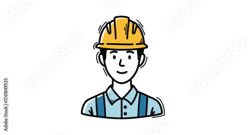 Cartoon illustration of a construction worker wearing a yellow hard hat.