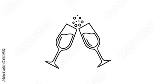 Two champagne glasses clinking with bubbles rising.