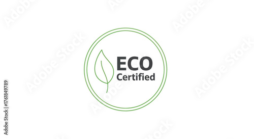 Eco Certified Label with Leaf Icon in Green Circle.